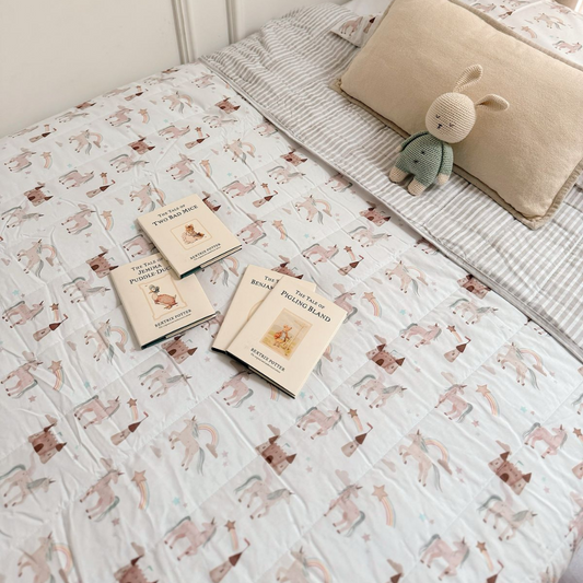 Cubrecama reversible 1.5p Unicornio 100% algodón
